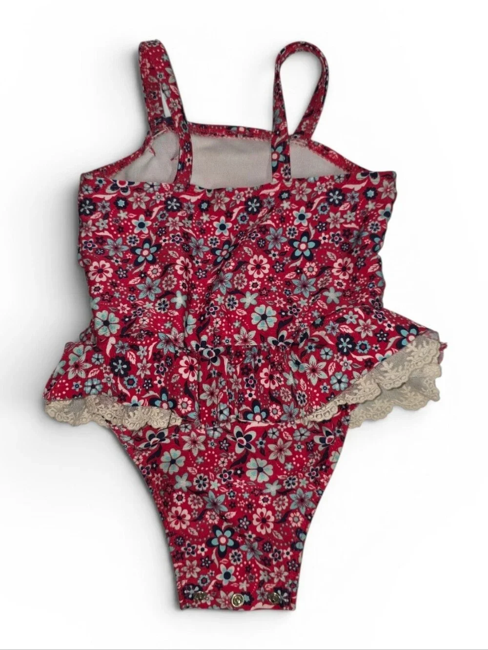 Cat & Jack Floral Swimsuit with Navy Rosette